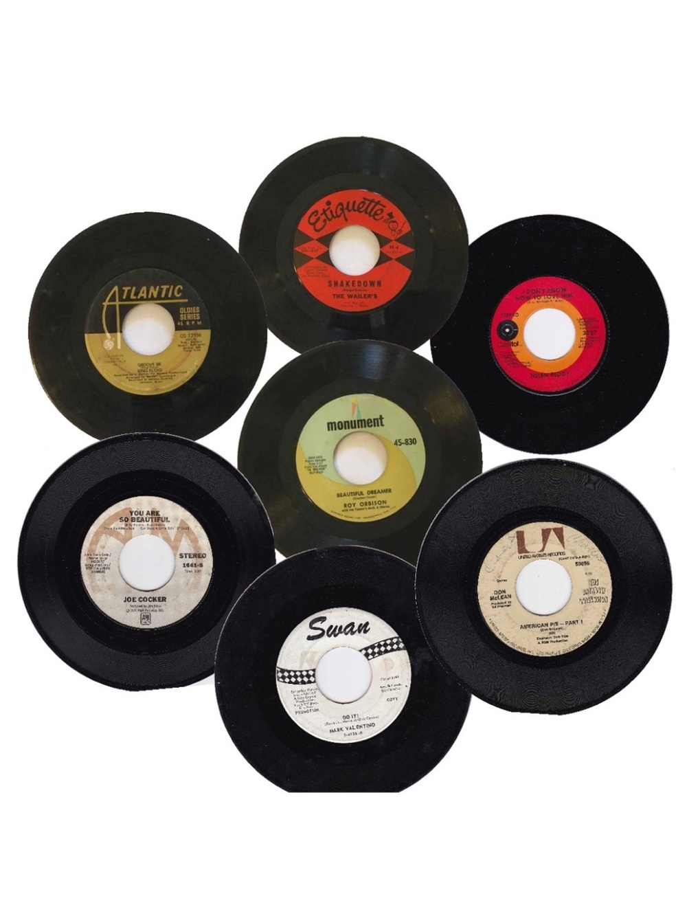 7 Vintage 45 rpm Records - 60’s Pop, Rock, Funk, Soul